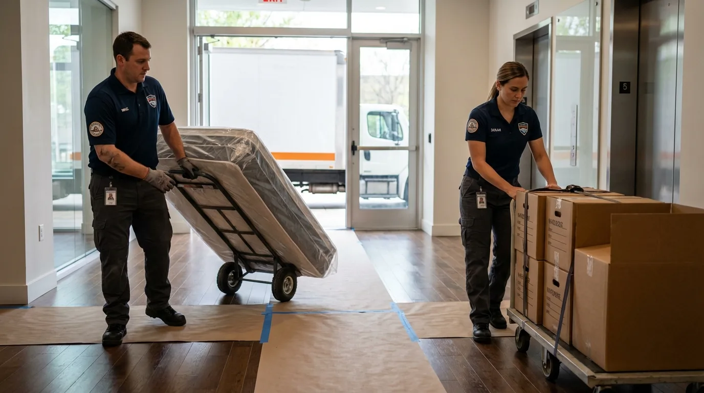 Professional apartment movers loading elevator in Castlewood, VA